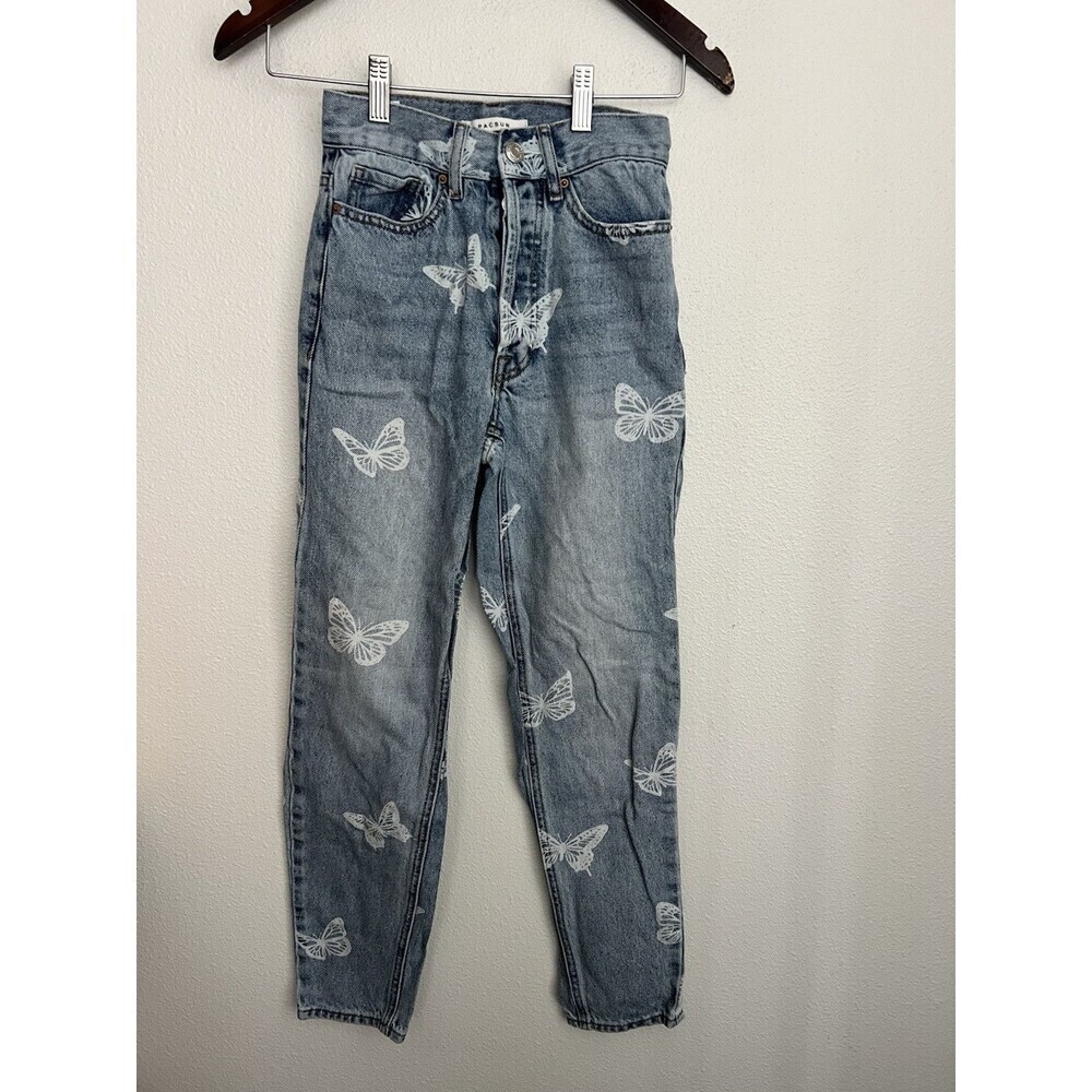 Y2K PacSun Jeans Ultra High Rise Slim Leg Button Fly Butterfly Denim 22 Feminine